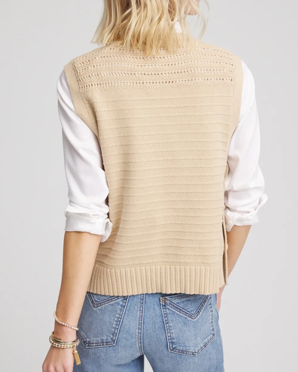 Beige Sleeveless Ribbed Knit Vest