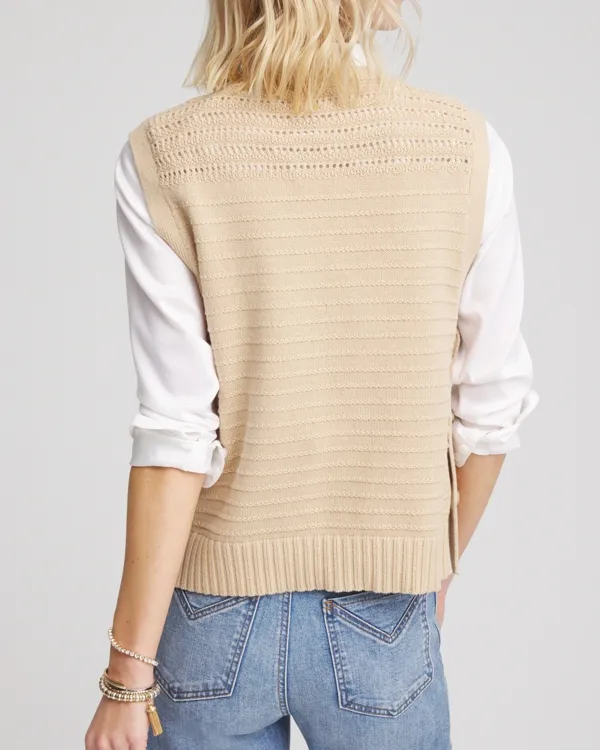 Beige Sleeveless Ribbed Knit Vest