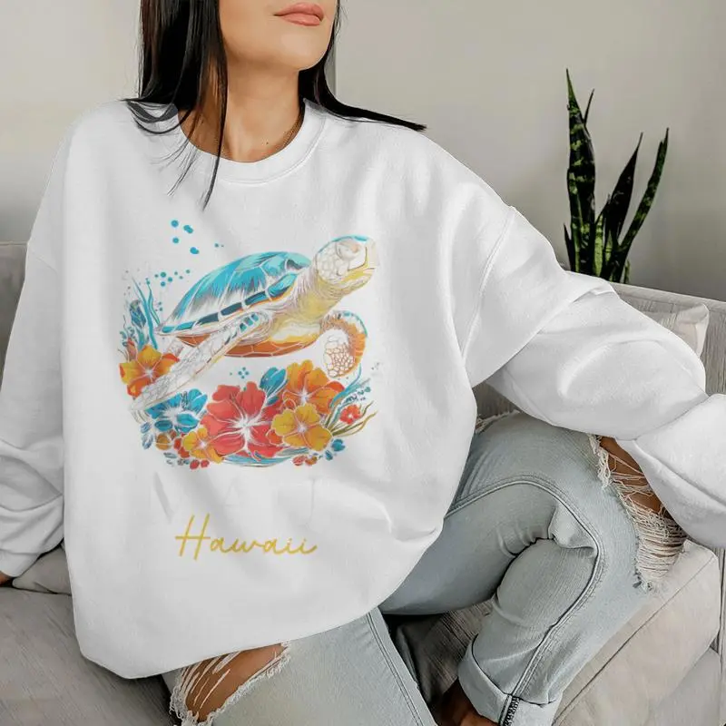 Maui Hawaii Sea Turtle Scuba Diving Flower Hawaiian Souvenir Women Sweatshirt