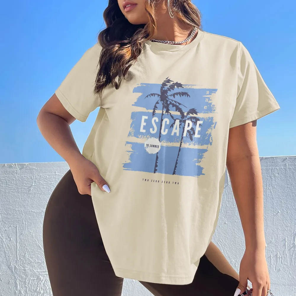 Loose Fit Tropical Palm Tree Graphic Tee