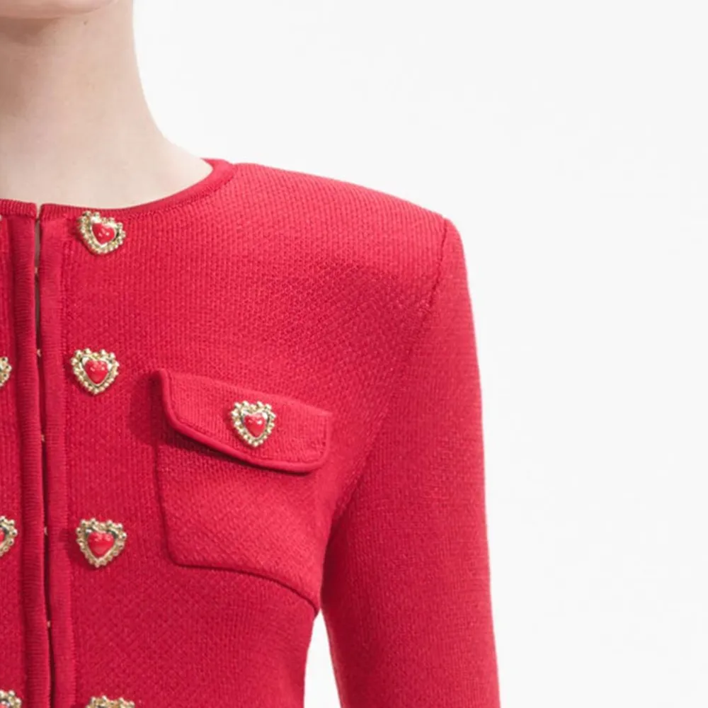 Red Knit Heart Buttoned Cardigan