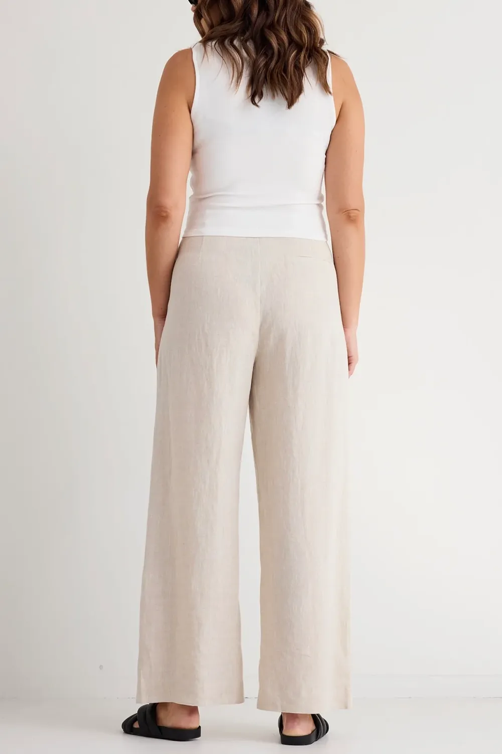 Natural Linen Pleat Front Wide Leg Pant