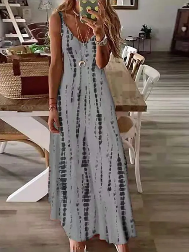Women's A Line Dress Slip Dress Long Dress Maxi Dress White Yellow Blue Sleeveless Print Print Summer Spring Spaghetti Strap Modern 2023 S M L XL XXL 3XL 4XL 5XL