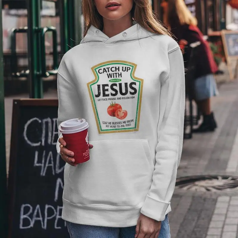 Retro Catch Up With Jesus Ketchup Christian Ketchup Women Hoodie