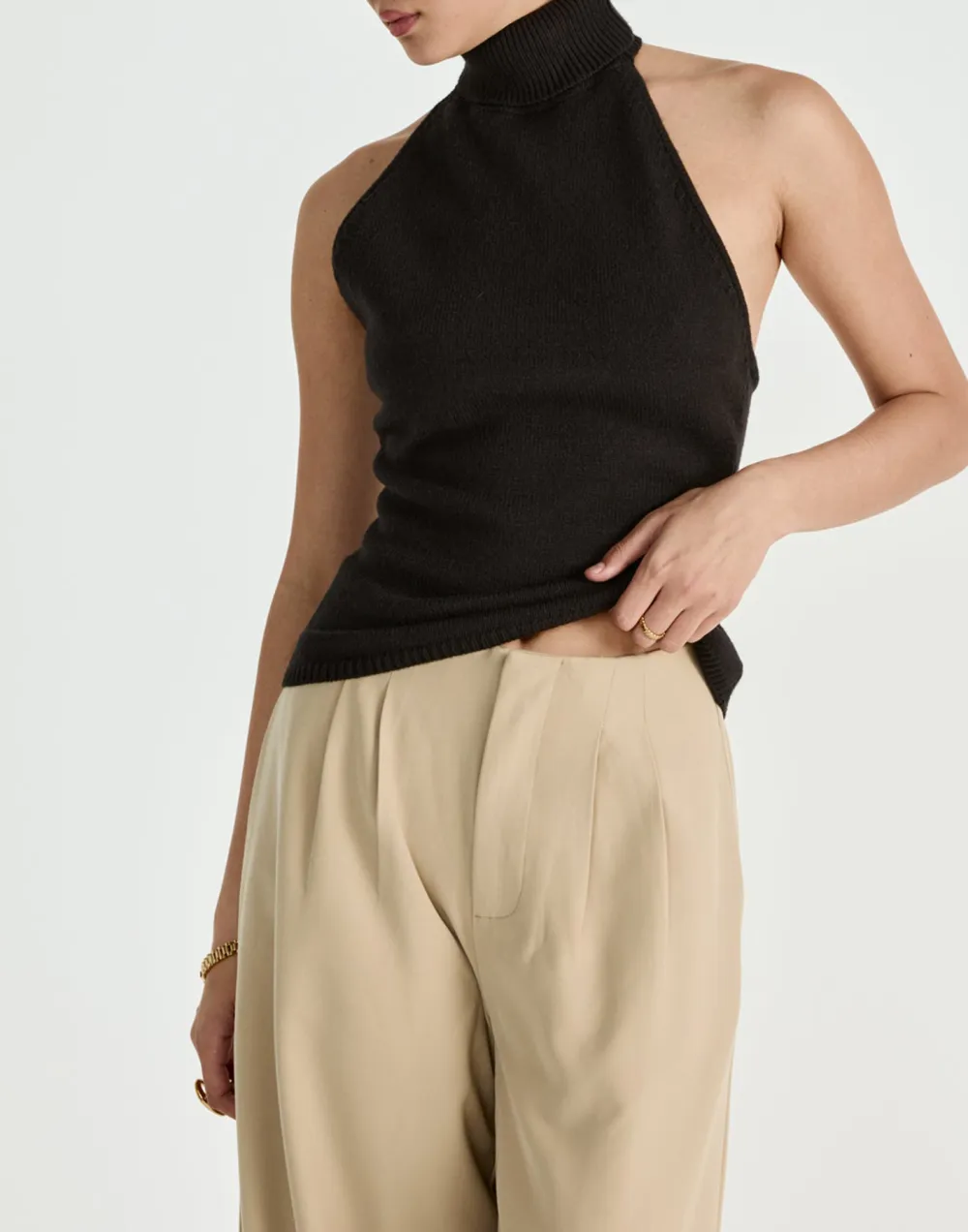 High-Waisted Wide-Leg Trousers With Pleated Details