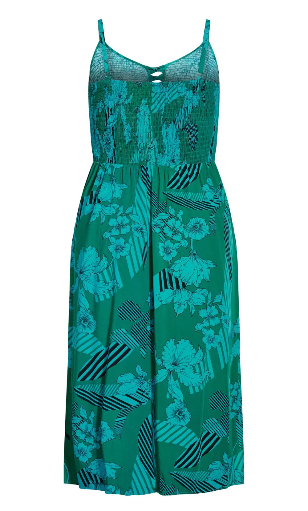Evans Green & Blue Floral Print Shirred Maxi Dress