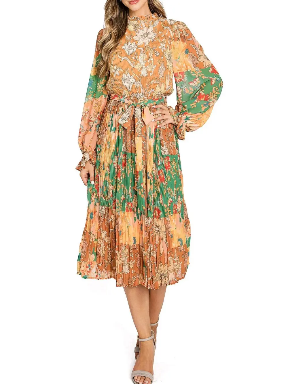 Multicolor Boho - Print Belted Midi Dress