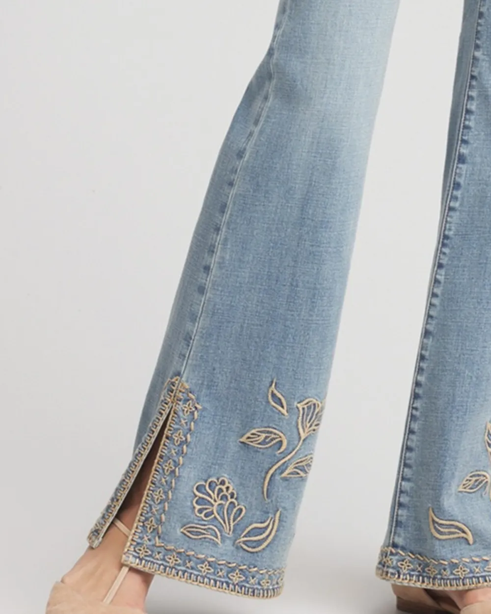 Embroidered Hem Flare Jeans