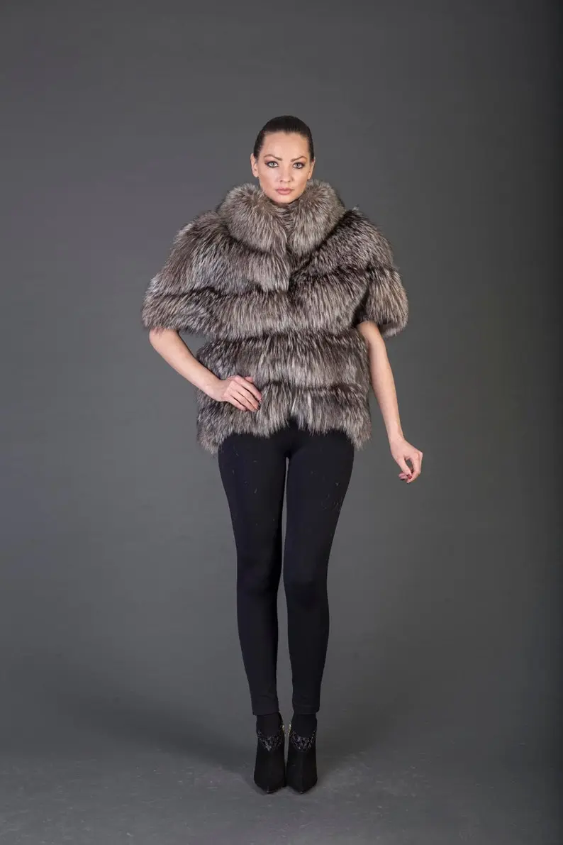 Silver Fox Fur Waist Jacket