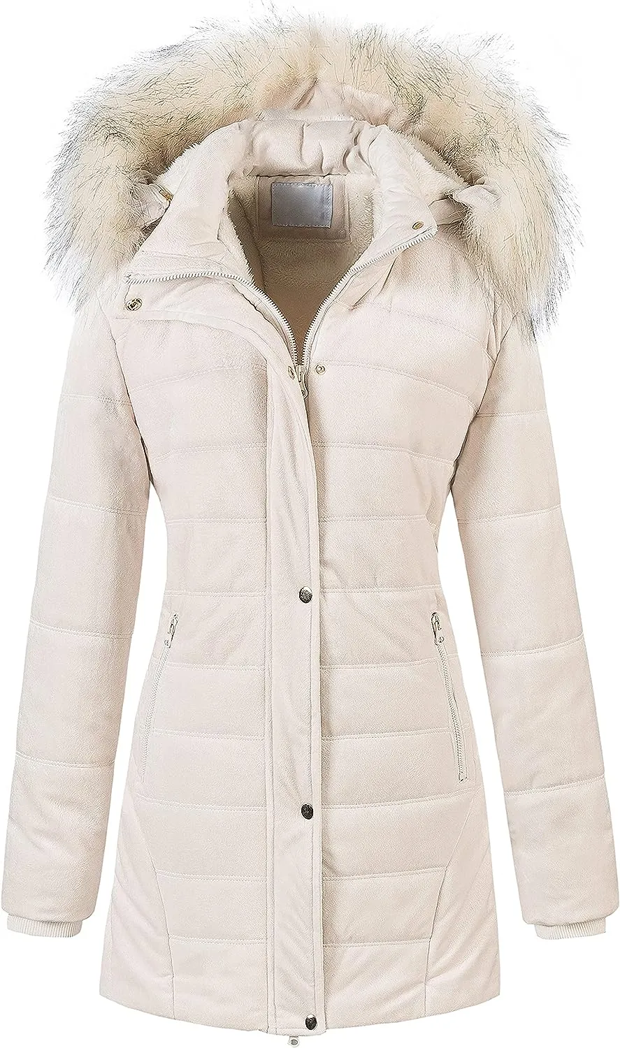 Women's Warm Winter Coat Velvet Puffer Jacket Quilted Faux Fur Hood