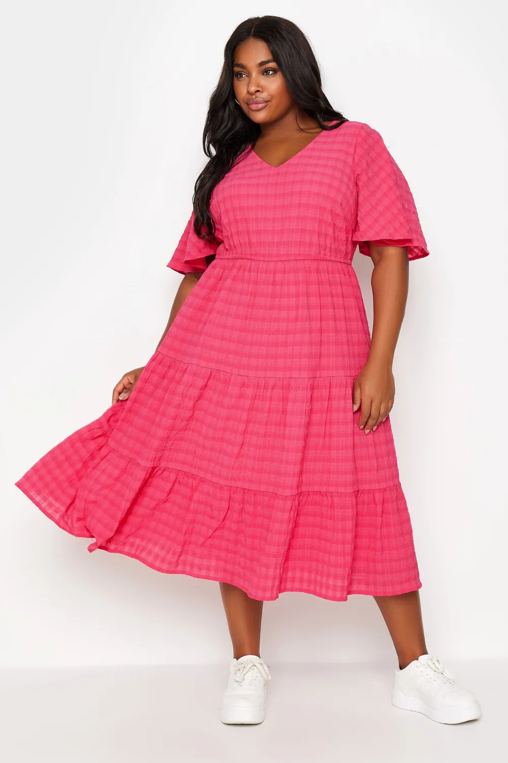 YOURS Curve Pink Textured Smock Midi Dress
