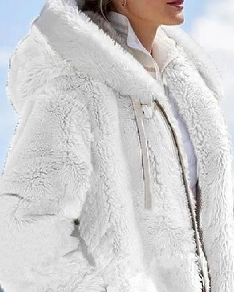 Long Sleeve Fuzzy Hooded Zip Up Teddy Coat