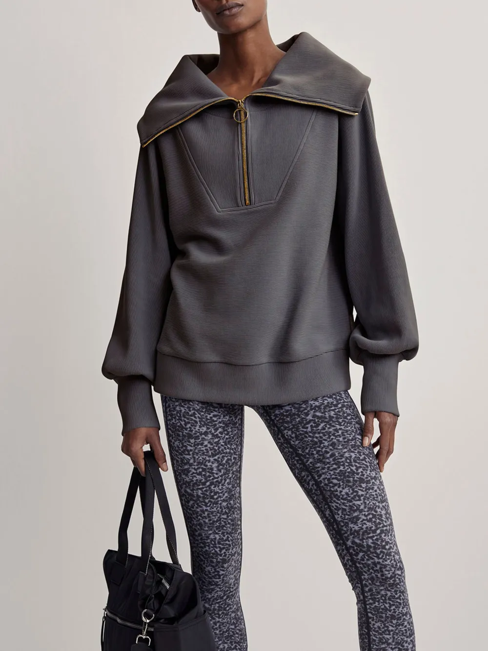 Chic Oversized Half-Zip Wide-Collar Sweatshirt
