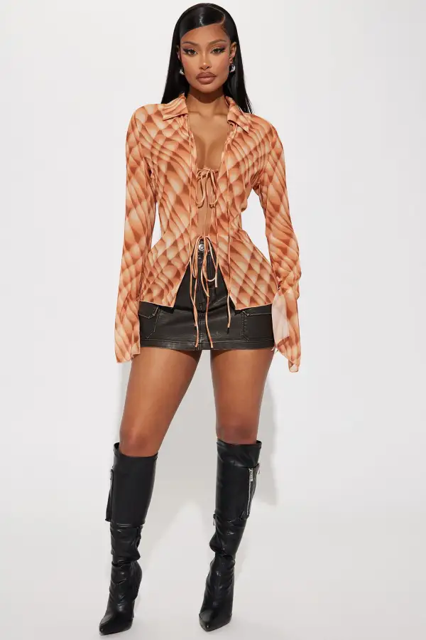 Free For Brunch Blouse Top - Orange/combo