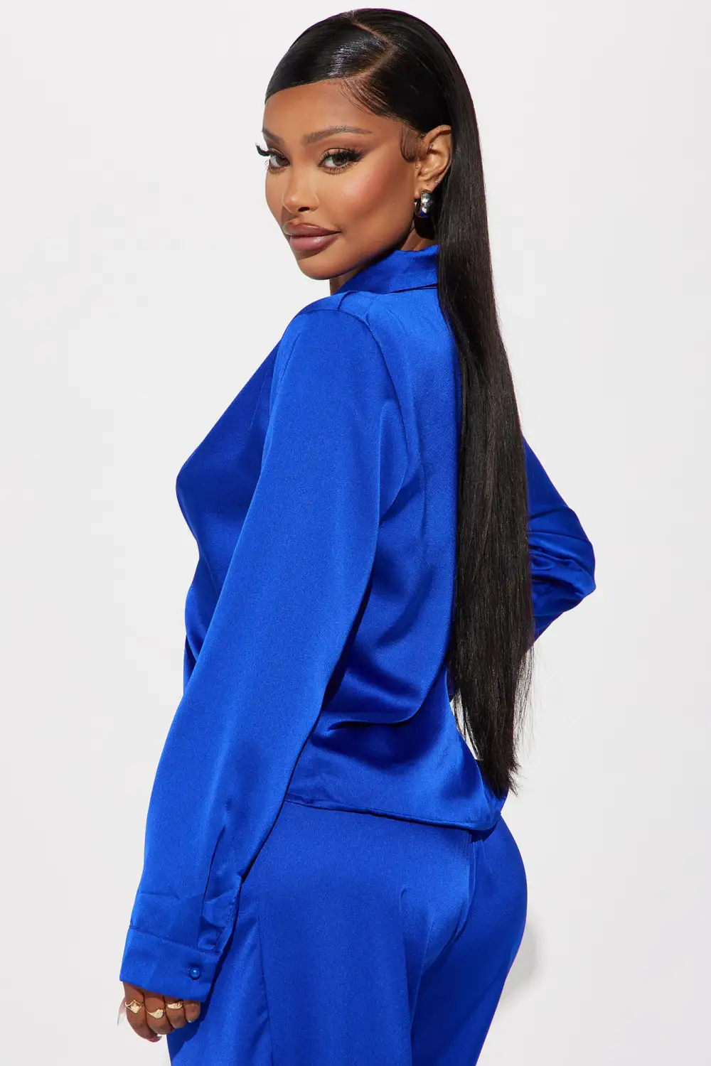 On Time Satin Shirt - Royal