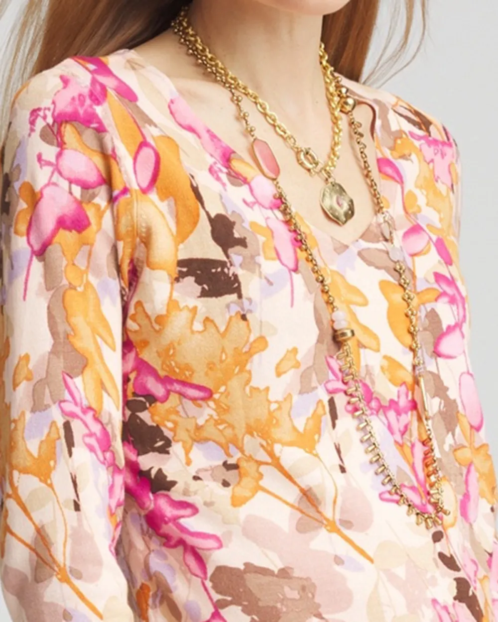 Floral Long Sleeve V-Neck Pullover Sweater