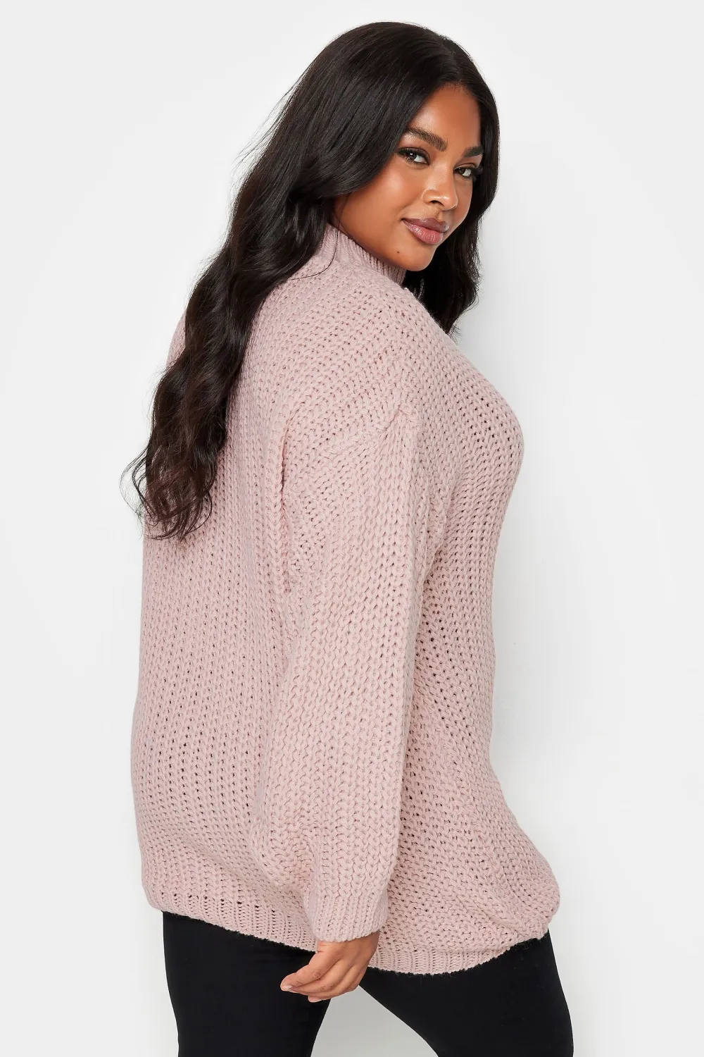 YOURS Curve Pink Funnel Neck Oversized Knitted Jumper