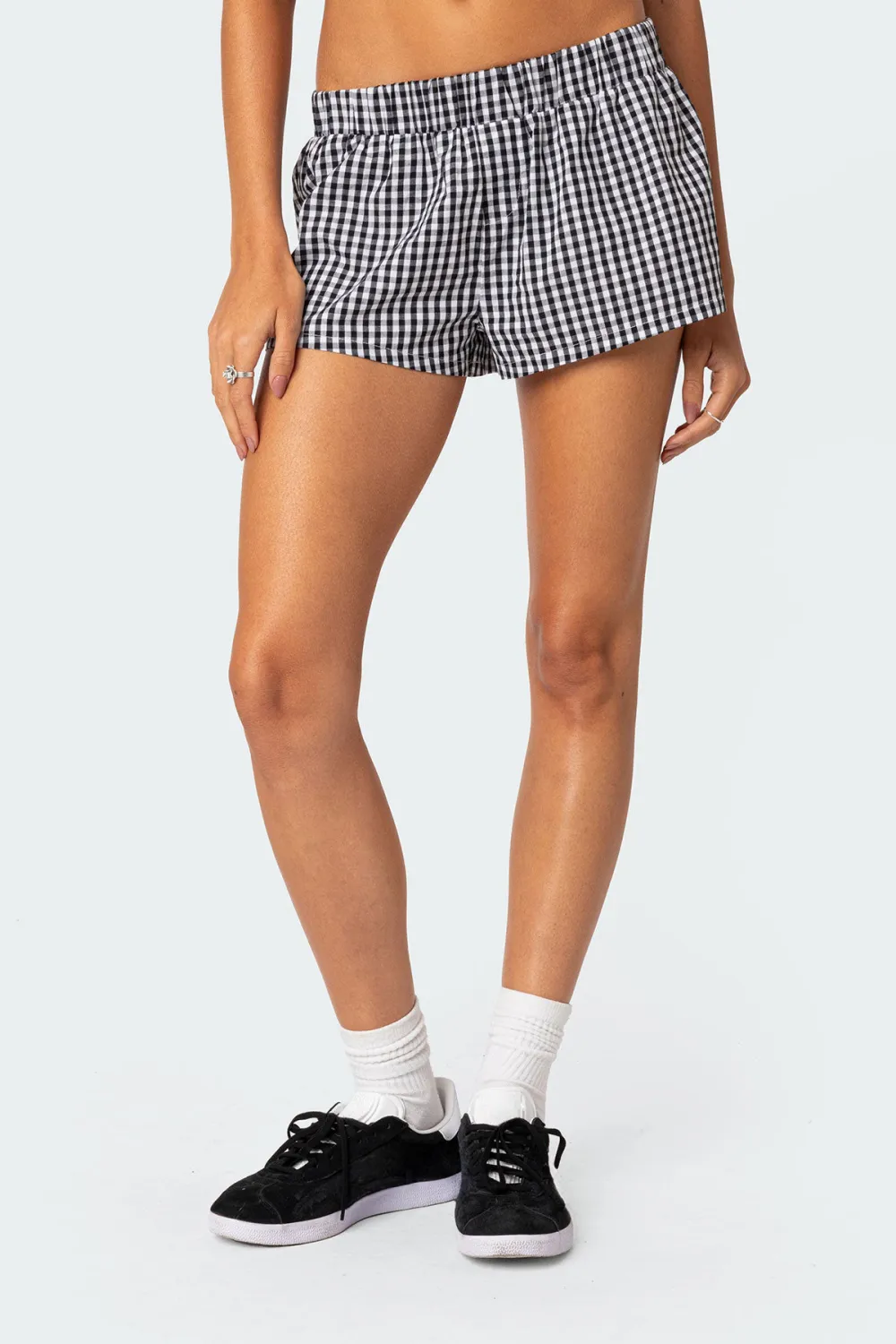 Checkered Elastic Waist Shorts