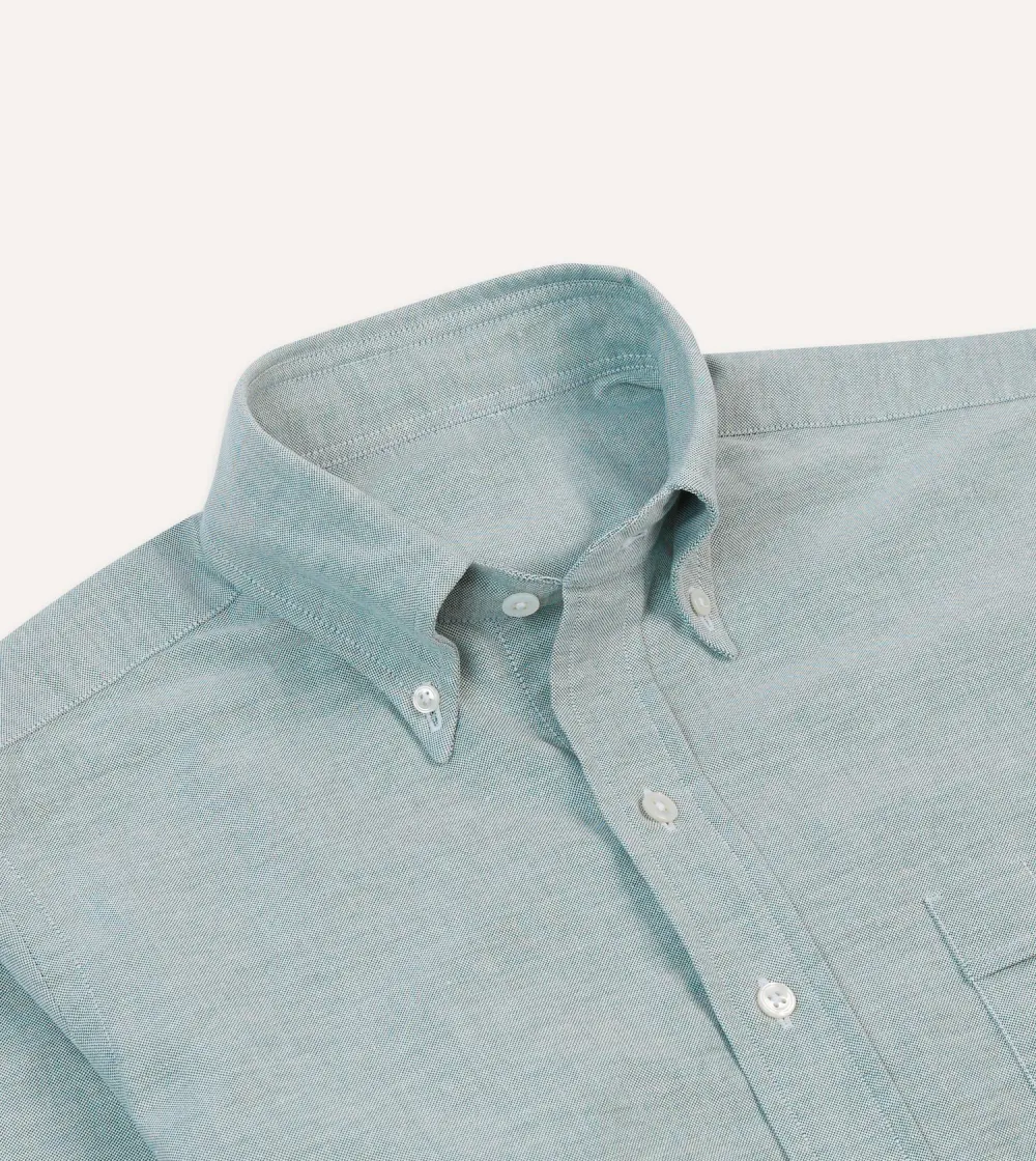 Lapel Green Button Front Cotton Oxford Cloth Button-Down Shirt