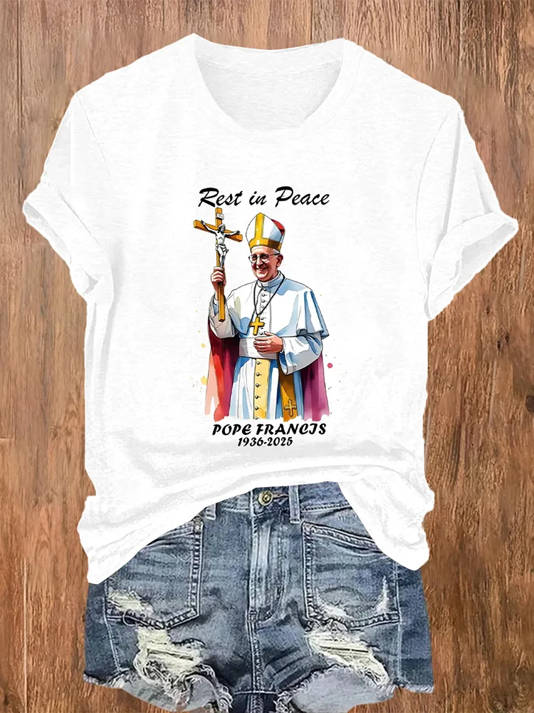 Women's Rest In Peace 1936-2025 Print Short Sleeve Round Neck Cotton T-Shirt