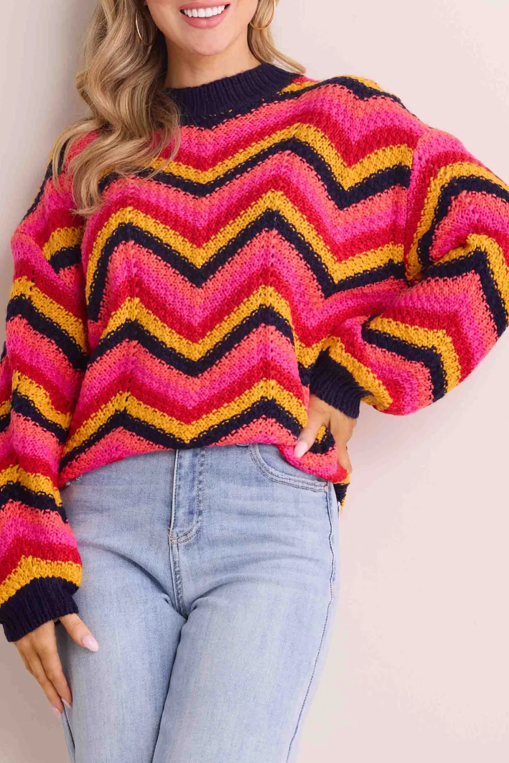 Multicolored Striped Crew Neck Sweater
