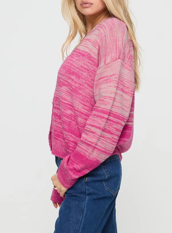 Button Cardigan Ombre Pink