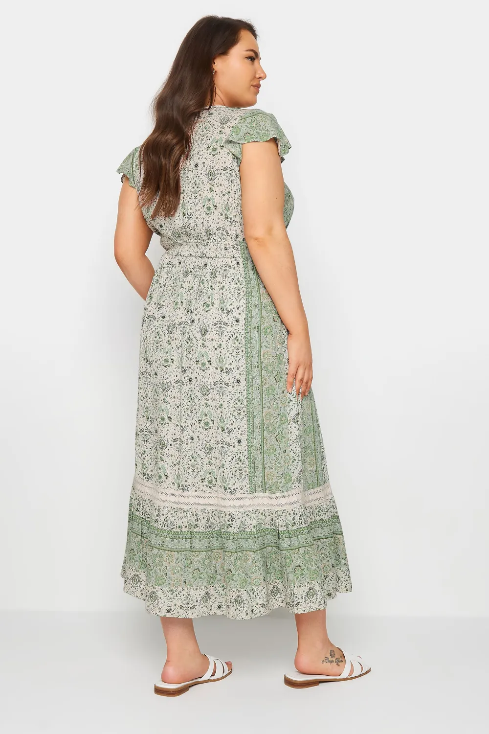 YOURS Curve Green Floral Print Crinkle Maxi Dress
