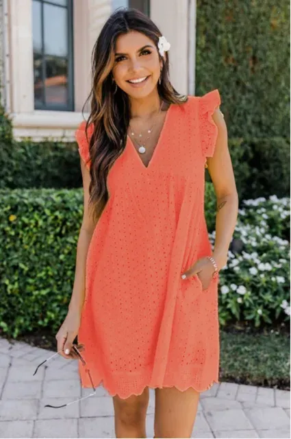 European and American women's new lace jacquard hollow V-neck dress women have pocket cloth shorts.