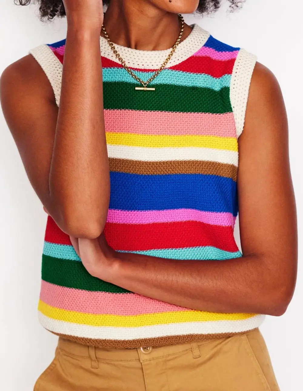 Colorful Stripes Crochet Trim Tank