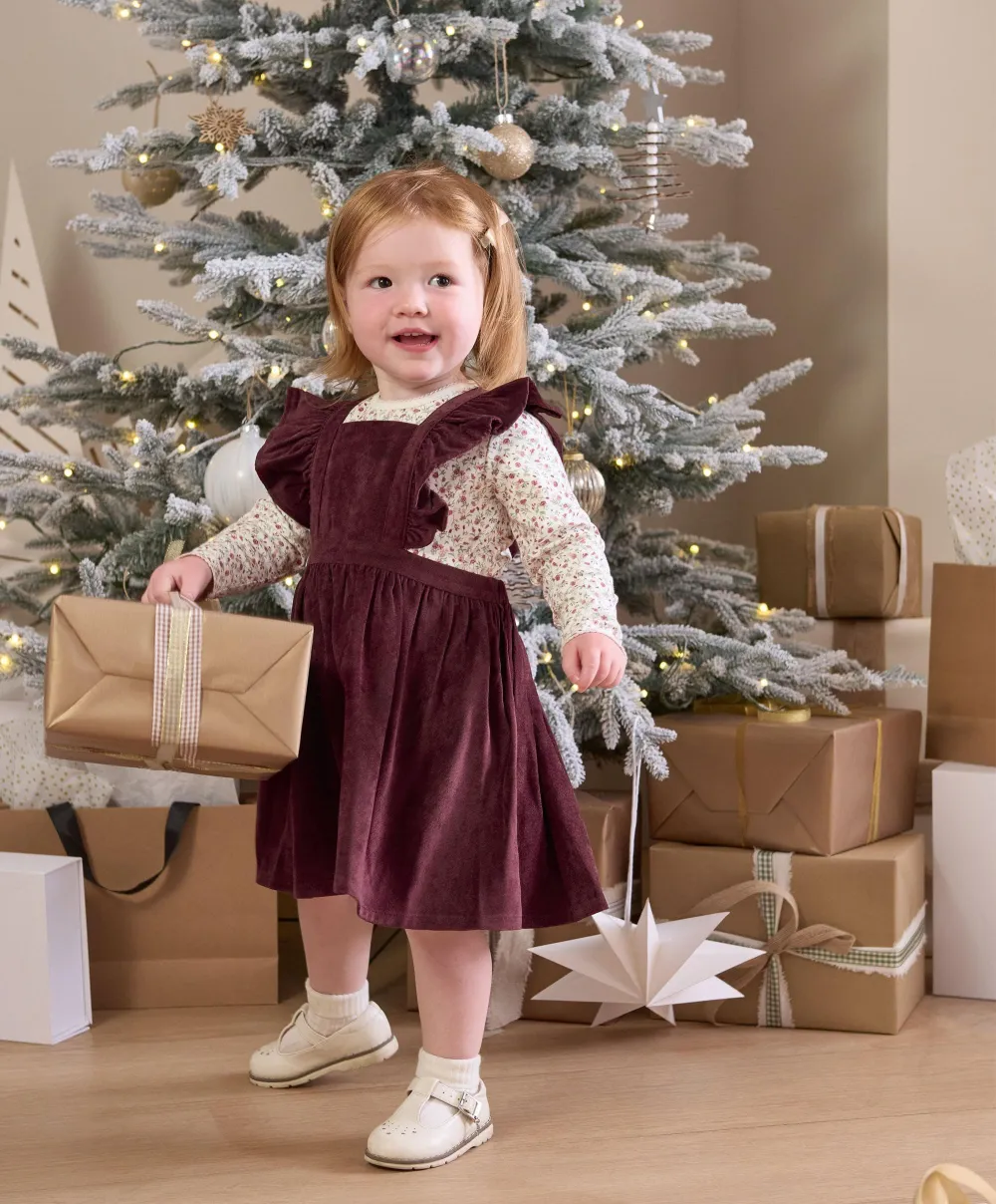 Winter Ditsy Floral Bodysuit & Pinafore Dress (2 Piece)