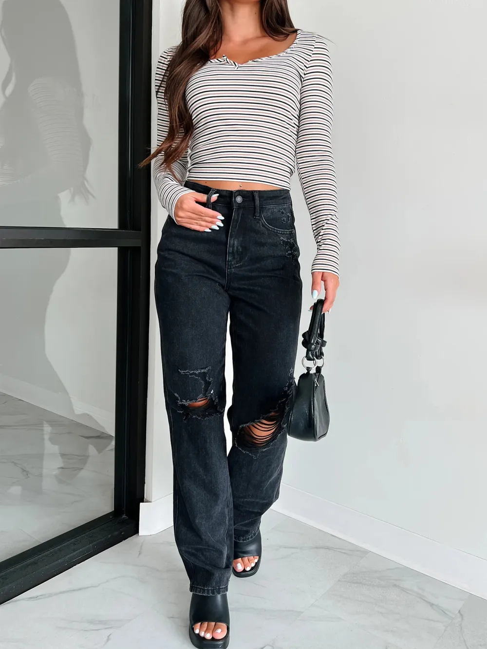 High Rise Rigid Stretch Blue Straight Leg Jeans