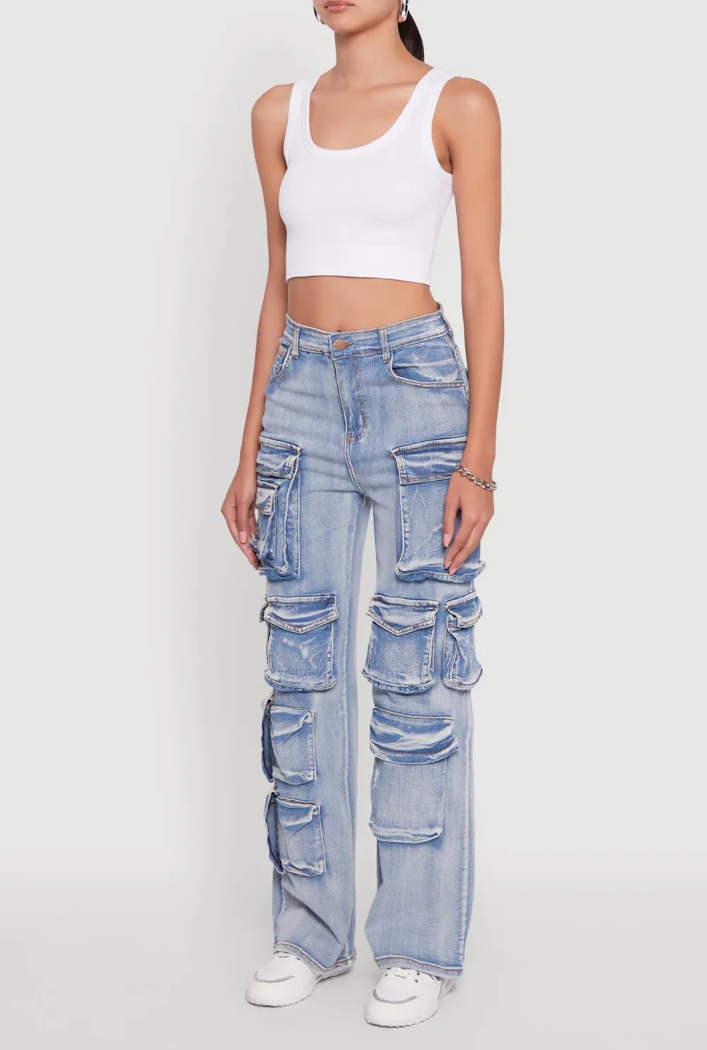 Multi Pocket Washed Denim Jeans