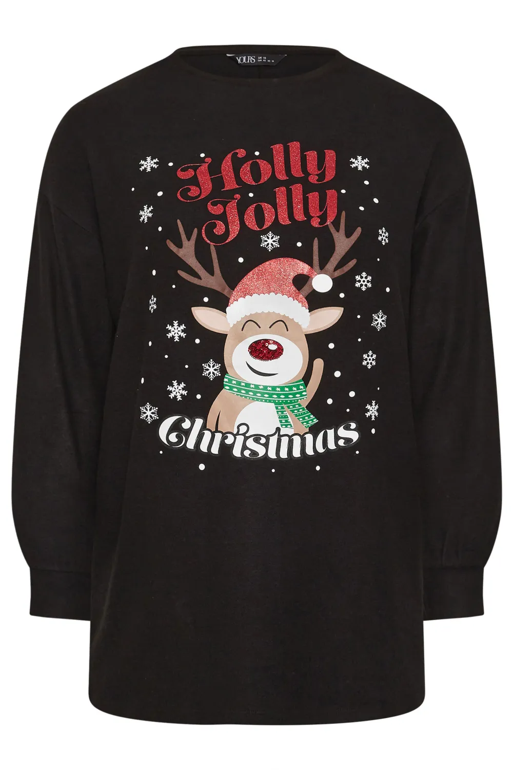 YOURS Curve Black Reindeer Novelty Christmas Jumper