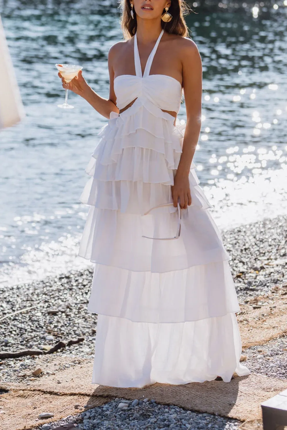 White Ruffle Maxi Dress