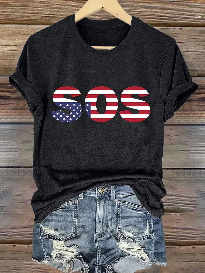 Retro SOS Print T-Shirt