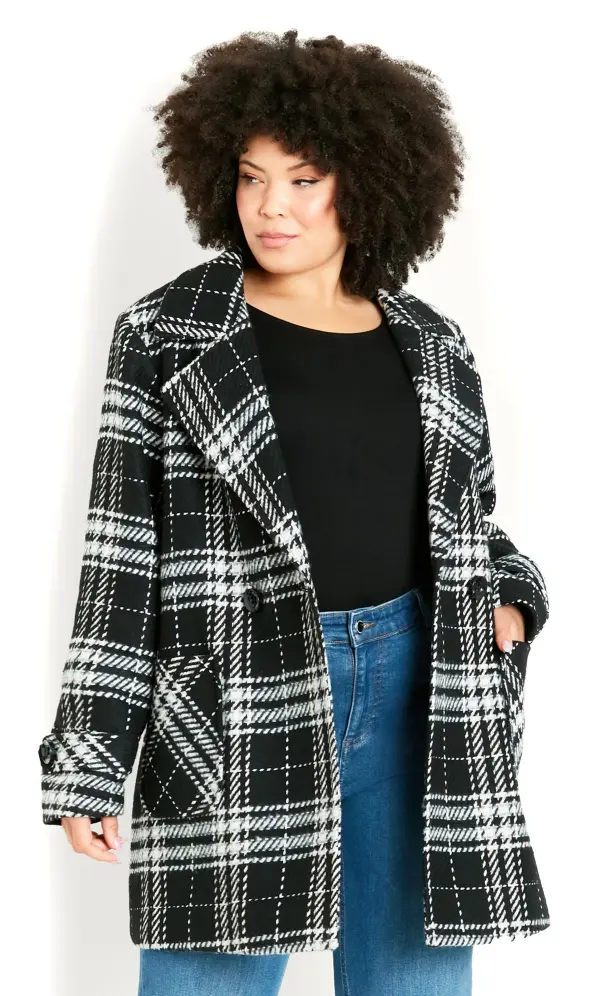 EVANS Curve Black & White Check Coat
