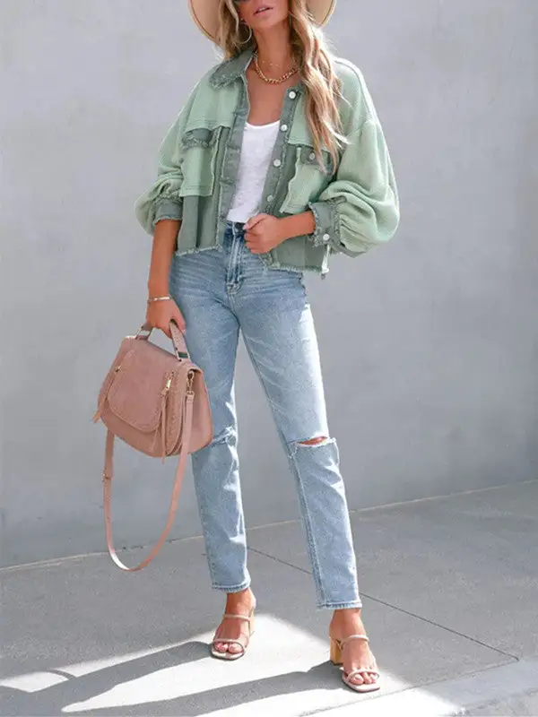 Waffle Patchwork Buttons Wash Jacket