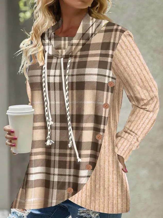 Loose Plaid Casual Sweatshirt