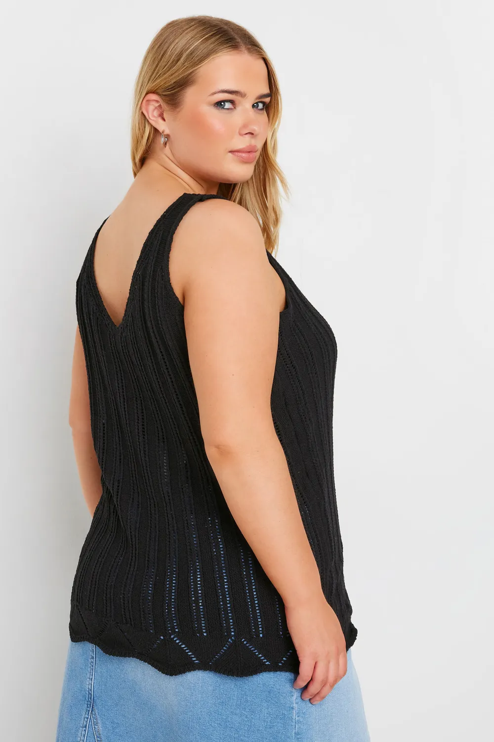 YOURS Curve Green Crochet Knitted Vest Top