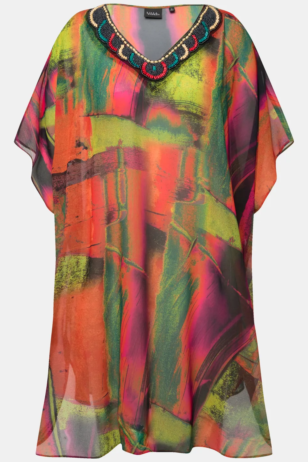 Chiffon-Tunik Oversized V-Ausschnitt Halbarm