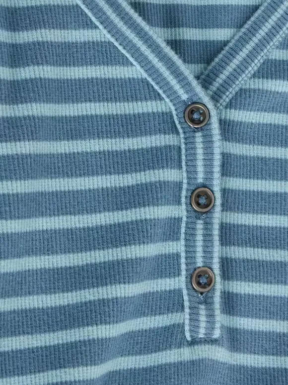 V-Neck Ribbed Striped Henley