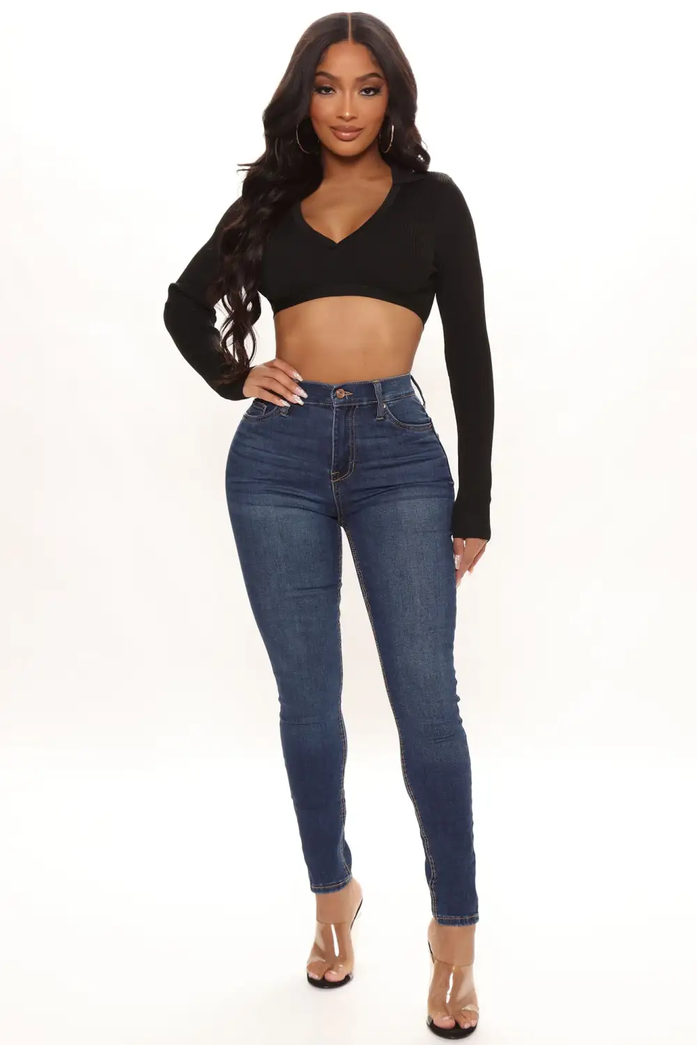 Take A Look Cropped Sweater Top - Black
