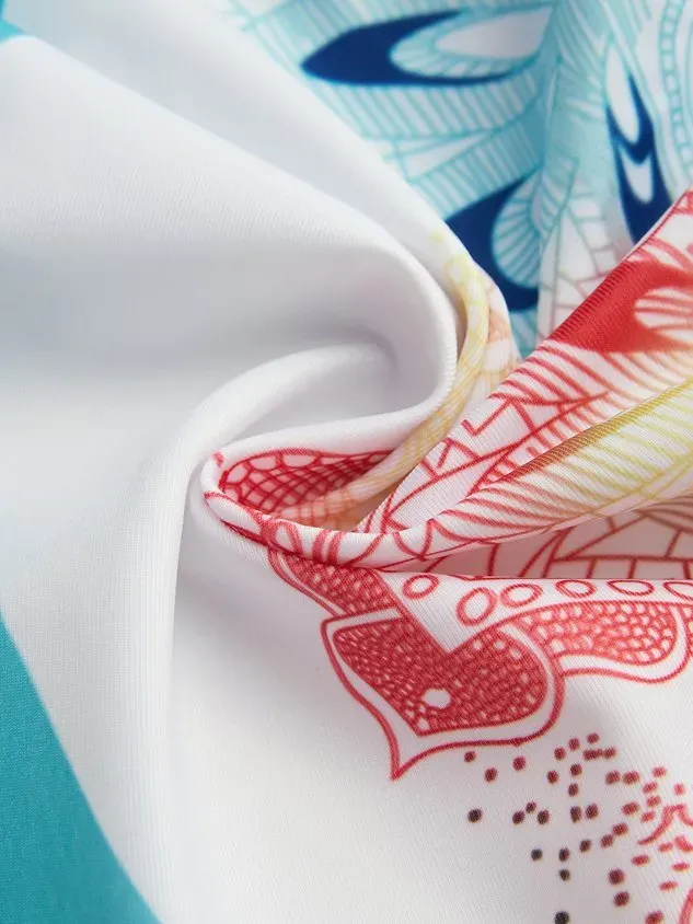 Vacation Ethnic Flouncing Scoop Neck Tankinis Two-Piece Set