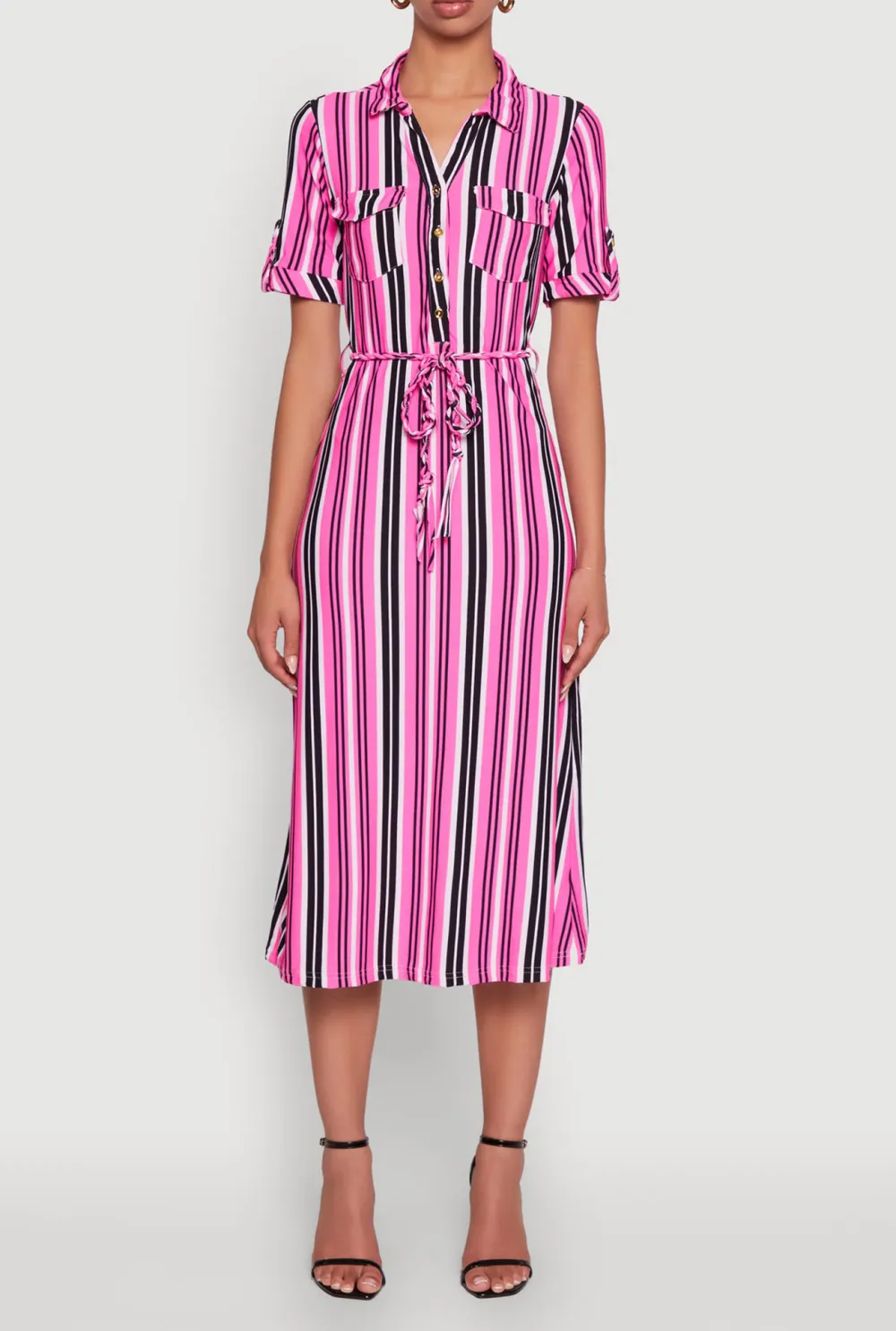 Striped Lace Up Dress