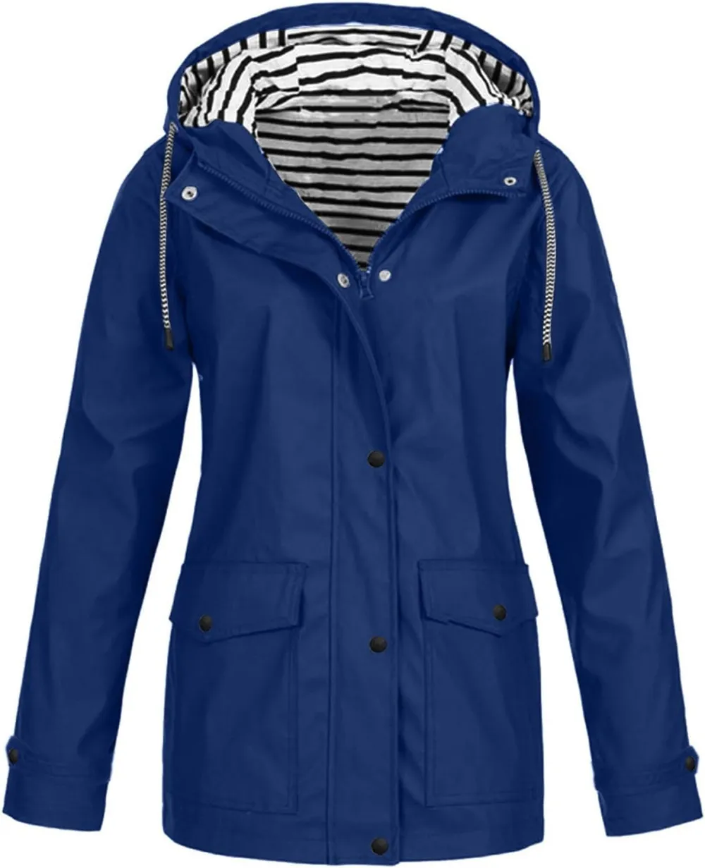 Rain Jackets For Women Waterproof With Hood Lightweight Casual Anorak Travel Hiking Coats with Pockets 720