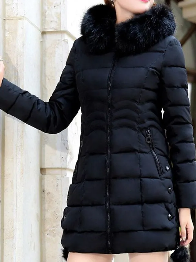 Women's Puffer Jacket Winter Jacket Winter Coat Parka Outdoor Daily Valentine's Day Winter Fall Regular Coat Regular Fit Warm Breathable Casual Jacket Long Sleeve Solid Color Fur Collar Fleece Lined
