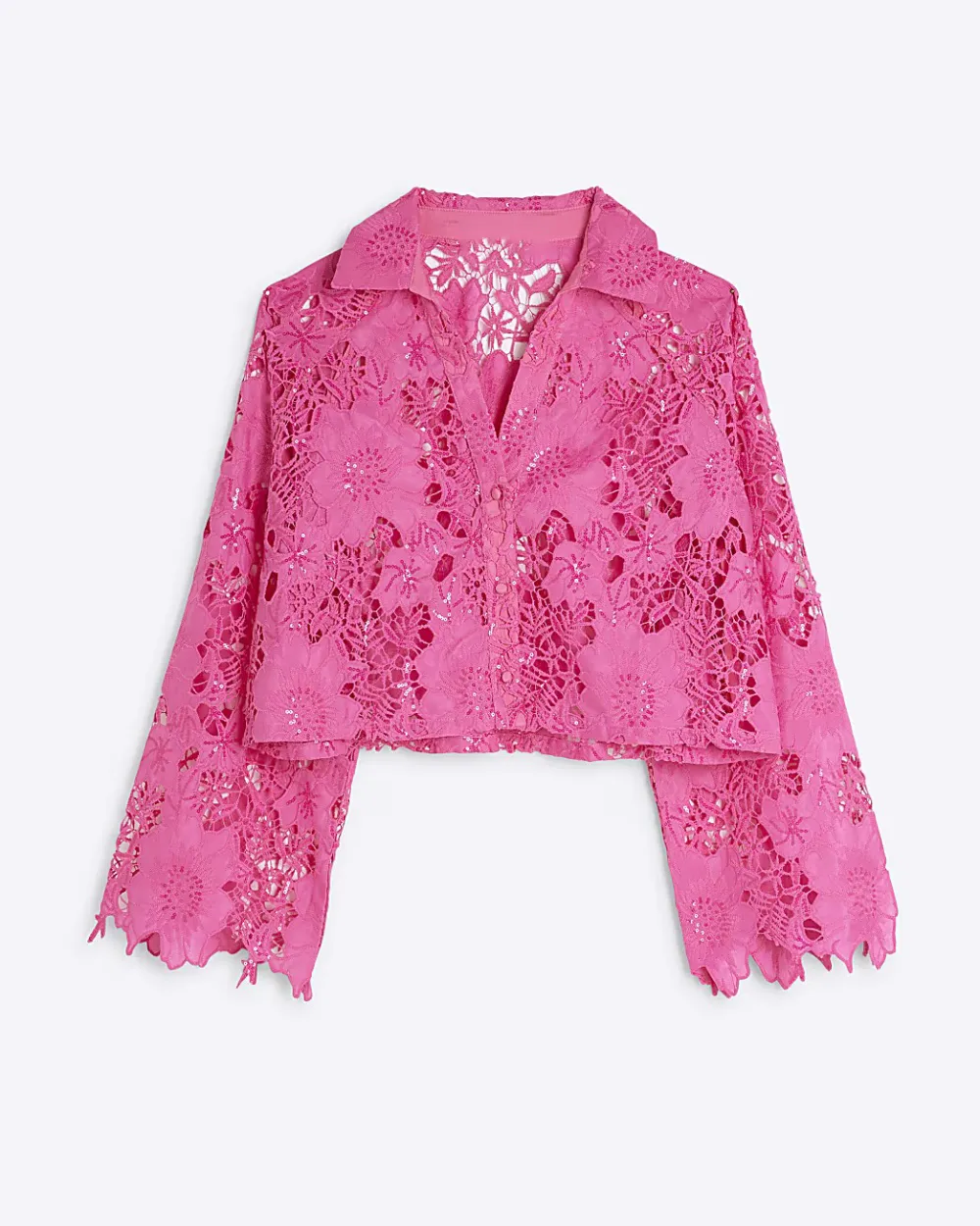 Rose Pink Elegant Floral Hollow Women's Shirts