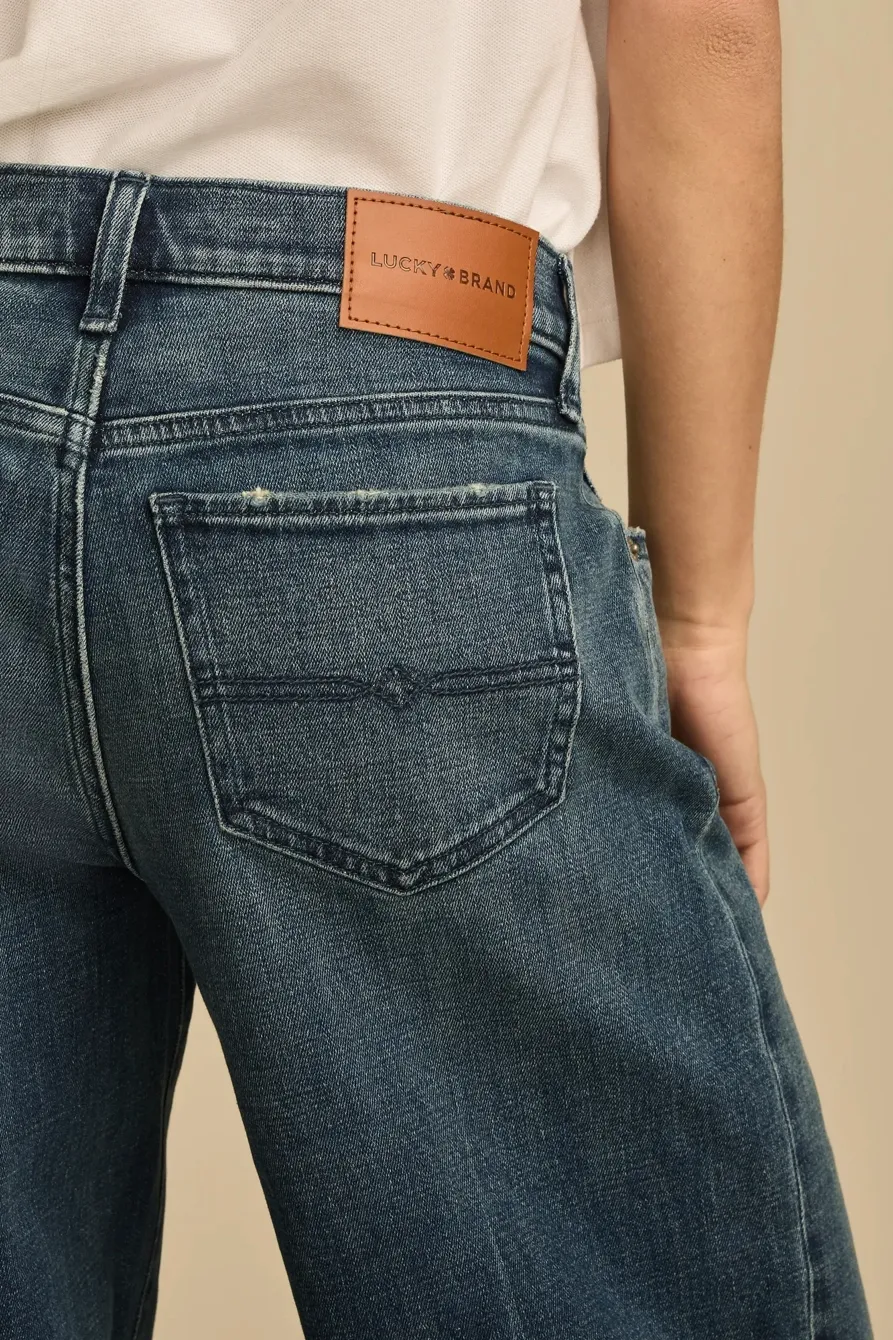 Dark Wash Denim Mid Rise Sweet Wide Leg