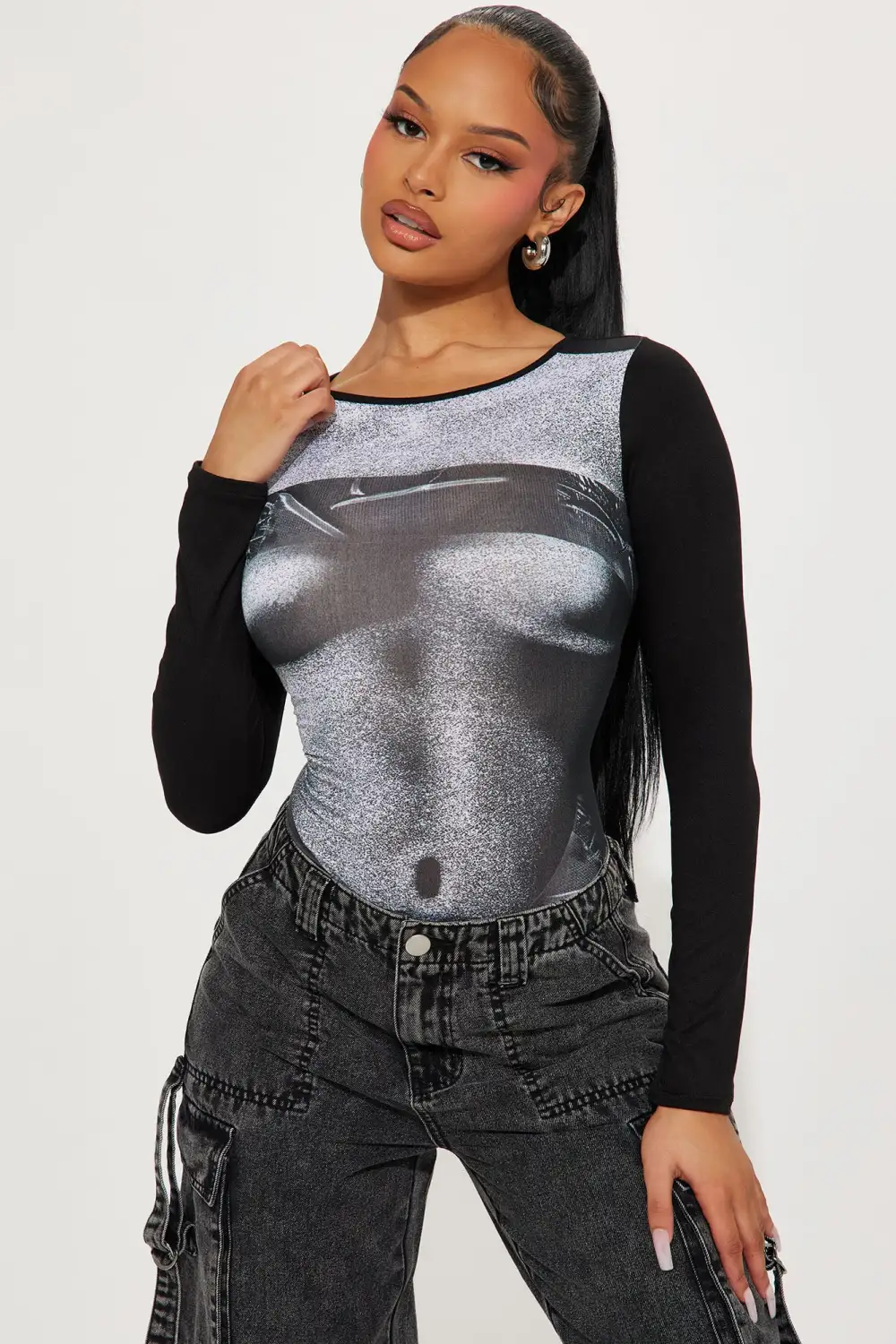 Simple Pleasures Long Sleeve Bodysuit - Black/combo