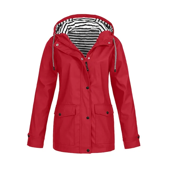 Women's Raincoat Waterproof Jacket Winter Windproof Trench Coat Fall Outdoor Hiking Jacket Winter Coat Zip up Hooded Jacket with Pocket Warm Outerwear Long Sleeve Pink Yellow White Gray